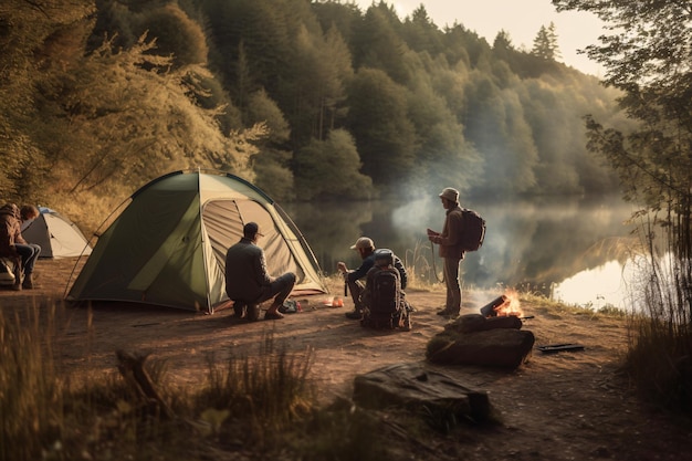 Outdoor enthusiasts camping and enjoying nature Generative Ai