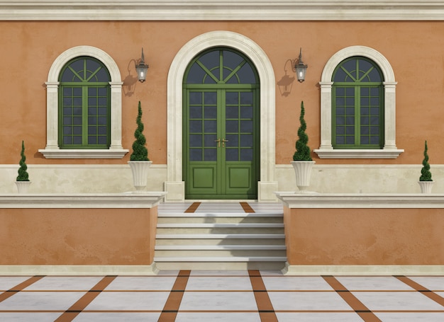 outdoor entrance of a classic villa
