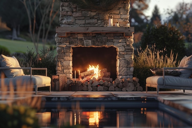 Photo outdoor fireplace with cozy seating