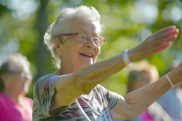 Photo outdoor fitness program for seniorsgentle exercises and yoga sessions