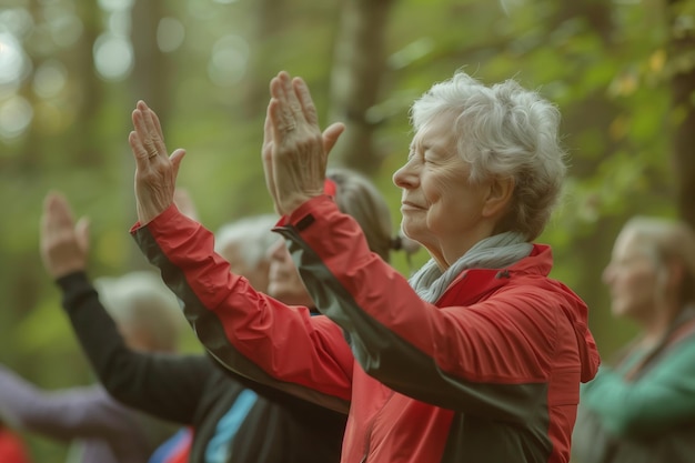 Outdoor fitnessprogramma voor senioren zachte oefeningen en yoga sessies
