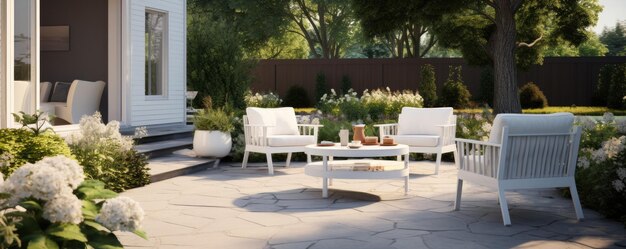 Photo outdoor furniture set on garden background