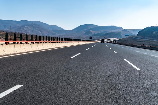 Outdoor highway and distant mountains