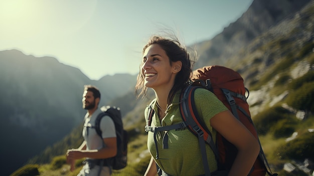 Photo an outdoor hiking adventure with individuals exploring nature