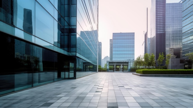 Outdoor image in front of modern office buildings in central business district Generative AI AIG21