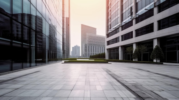 Outdoor image in front of modern office buildings in central business district Generative AI AIG21