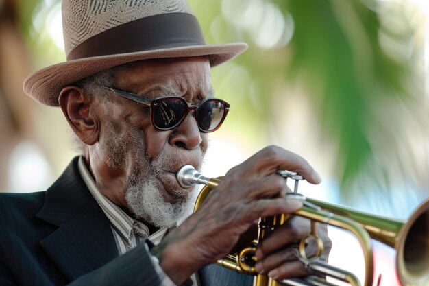 Foto concerto jazz all'aperto con un musicista