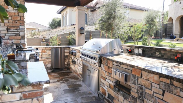 Foto cucina all'aperto con griglia e lavandino