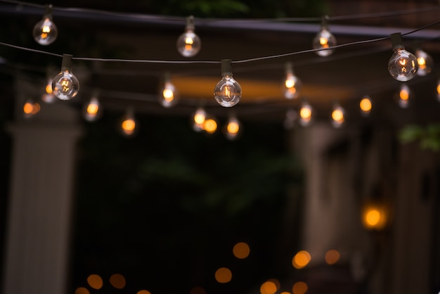 outdoor light bulb  decorated in garden at twilight time