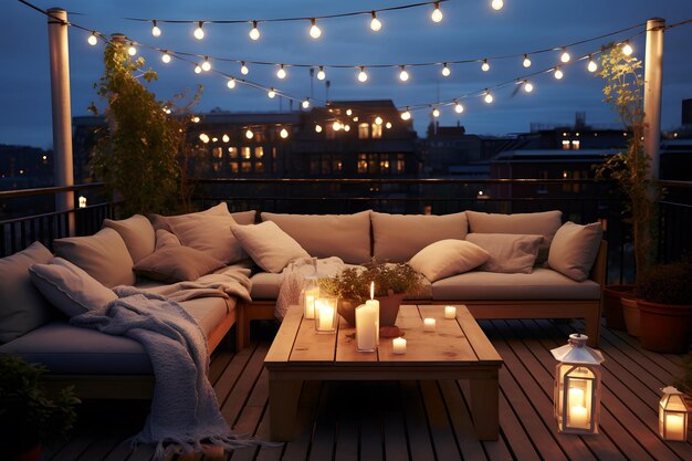 Photo outdoor lighting deck design string lights outdoor entertainment patio relaxation space