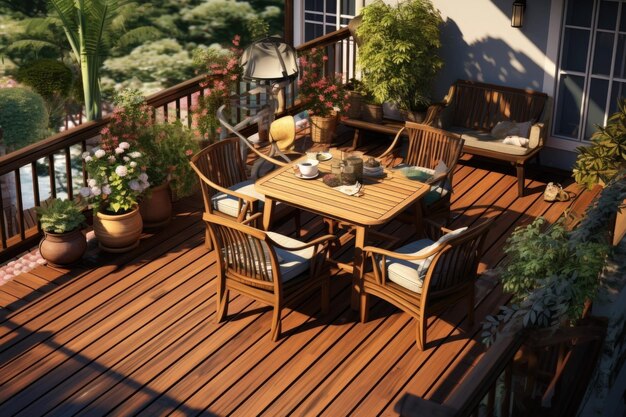 Outdoor living area with wooden deck