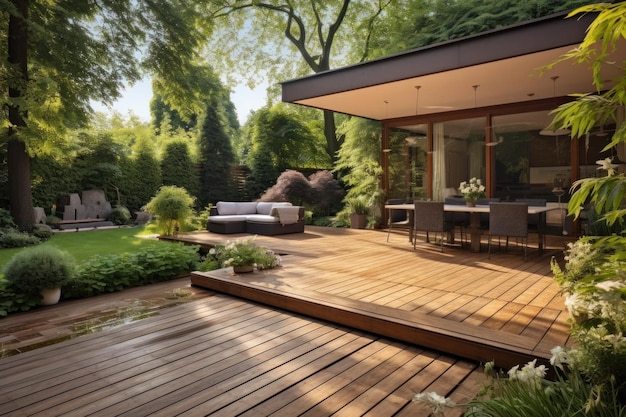 Outdoor living area with wooden deck