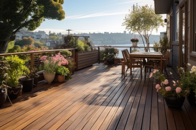 Outdoor living area with wooden deck