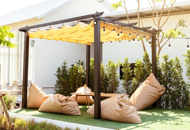 Outdoor living tent in backyard