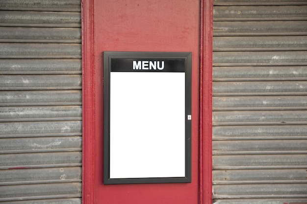 Outdoor Menu Display Cafe Restaurant in facade white square Mockup empty blank