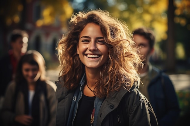 Outdoor modern happy young girl student portrait Generative AI