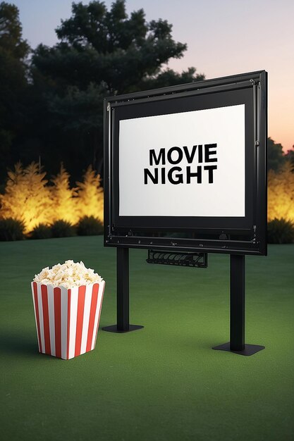 Outdoor Movie Night Film Selection Signage Mockup with blank white empty space for placing your design