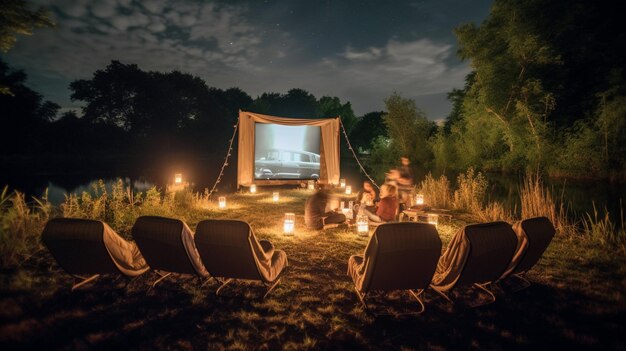 Foto proiezioni di film all'aperto sotto le stelle