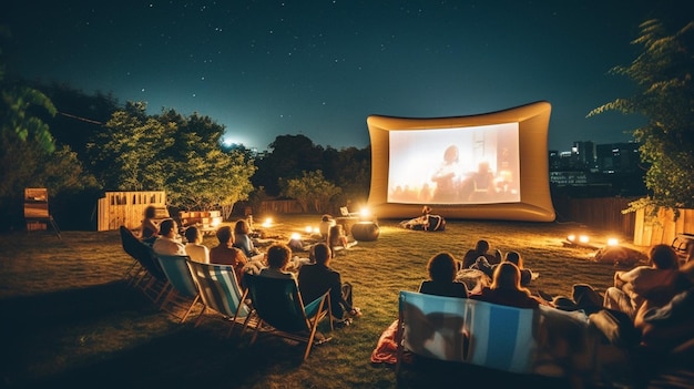 Foto proiezioni di film all'aperto sotto le stelle