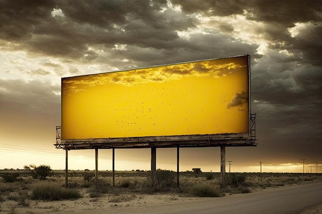 Outdoor paal billboard met mock up wit scherm op verbazingwekkende hemelachtergrond Generatieve AI