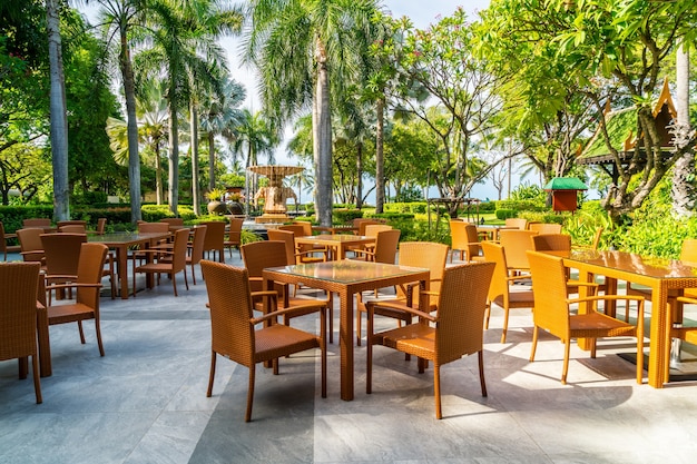 Outdoor patio chair and table in cafe restaurant