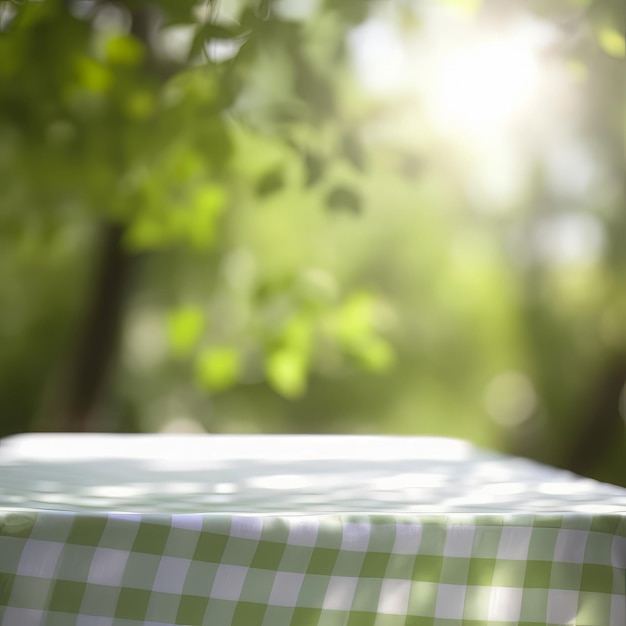 Outdoor picknickscène met geruit tafelkleed