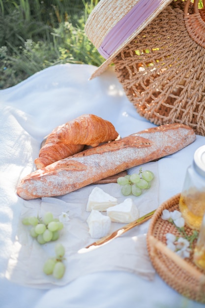 Outdoor picnic in a blooming garden