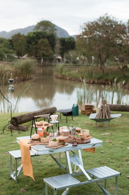 Outdoor picnic food in the garden