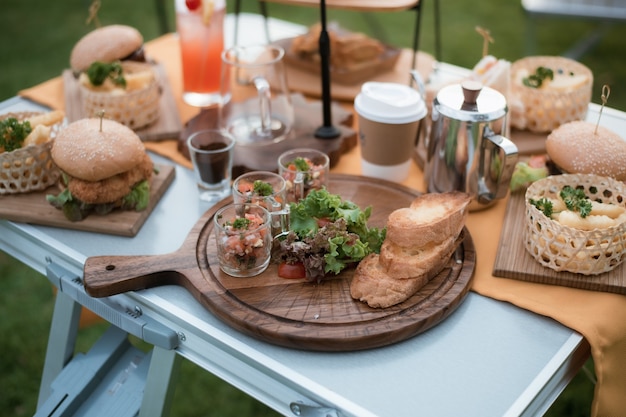 Outdoor picnic food in the garden