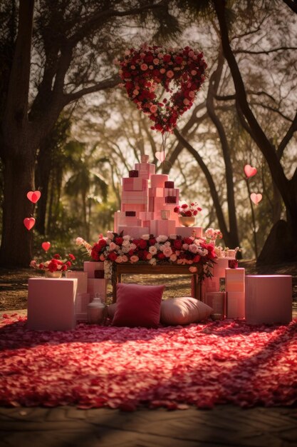 Outdoor podium setup amidst a valentines day picnic scene ai generated illustration