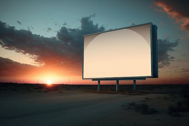 Outdoor pole billboard with mock up white screen on amazing sky background Generative AI