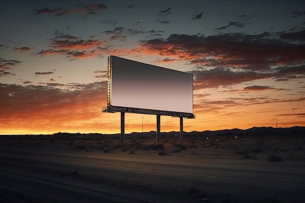 놀라운 하늘 배경에 흰색 화면을 모의로 만든 야외 기둥 광고판 Generative AI