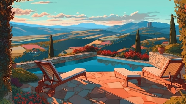 Outdoor Poolside Retreat 4K Wallspaper