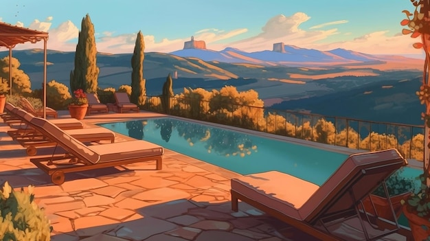 Outdoor Poolside Retreat 4K Wallspaper