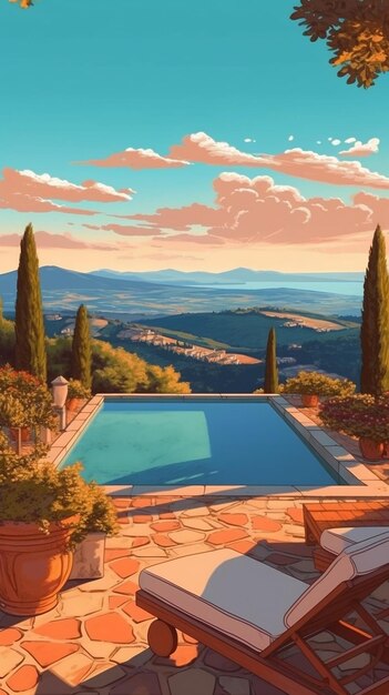 Photo outdoor poolside retreat illustration