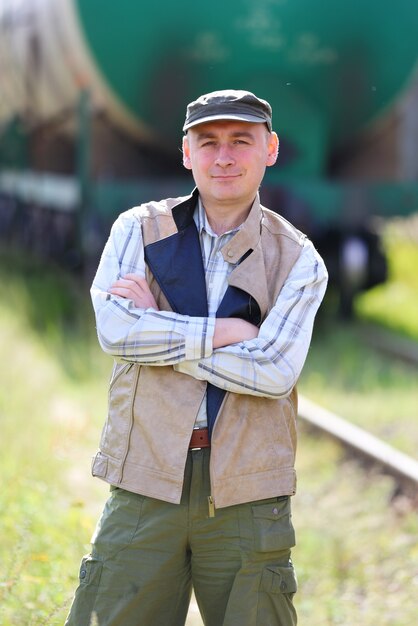 Outdoor portrait train engine driver