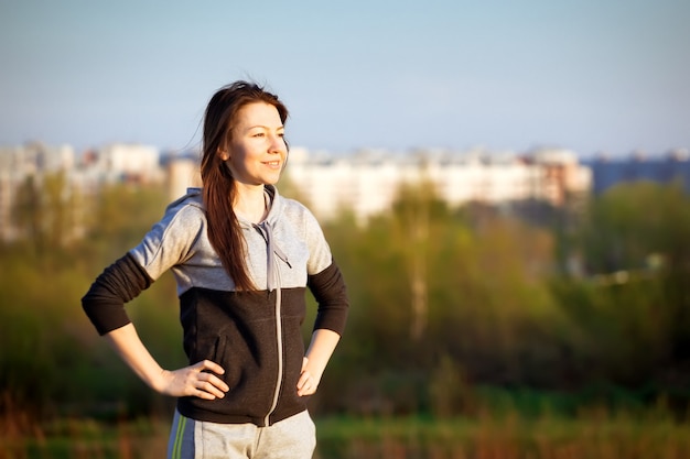 Outdoor running training  sporty woman