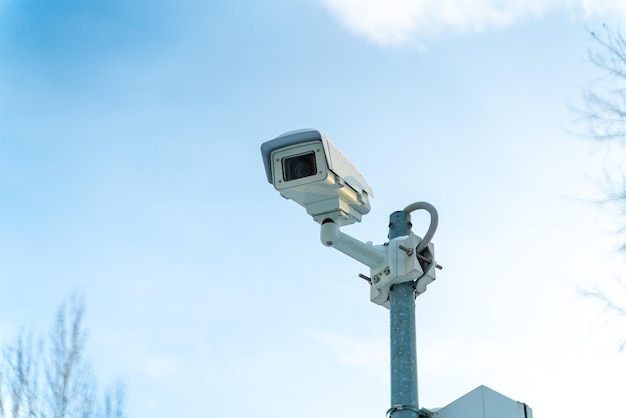 Outdoor security camera on a pole