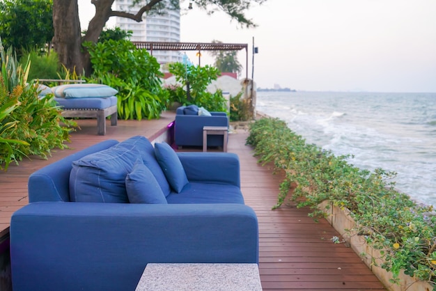 Outdoor sofa with sea beach view
