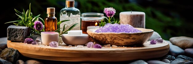 Photo outdoor spa procedures with natural products