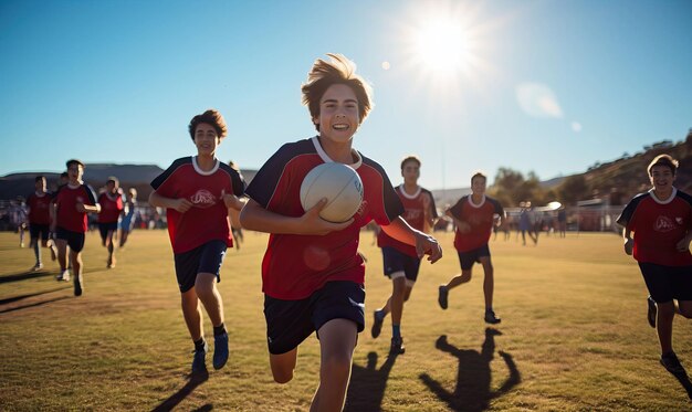 An outdoor sports field students participate in friendly matches showcasing their athletic skills