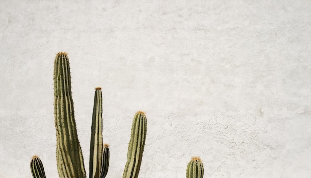 Outdoor Still Life Big Cactus in Front of a White Wall