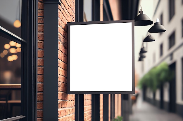 Outdoor store banner signage mockup signboard for shop store restaurant in urban ambient