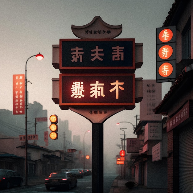 Outdoor street name sign in Chinese towns illustration granular texture