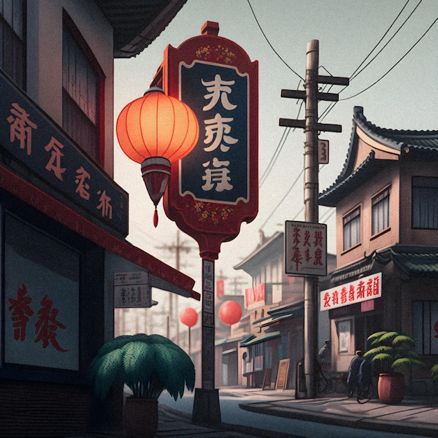 Outdoor street name sign in Chinese towns illustration granular texture