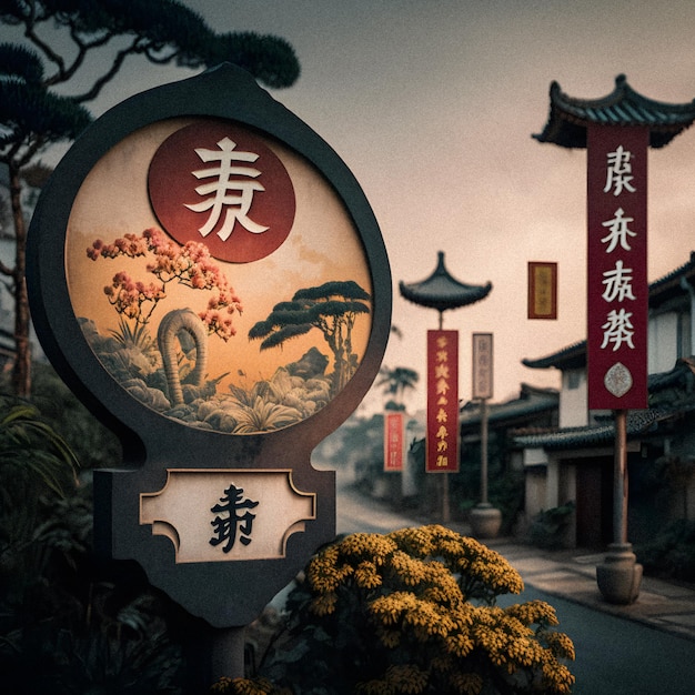 Outdoor street name sign in Chinese towns illustration granular texture