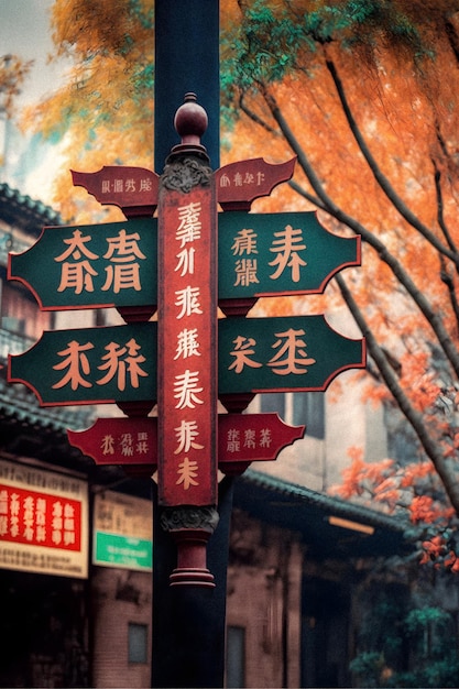 Outdoor street name sign in Chinese towns illustration granular texture