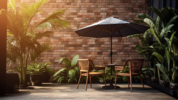 Outdoor terrace area of modern luxury tropical brown Generative AI