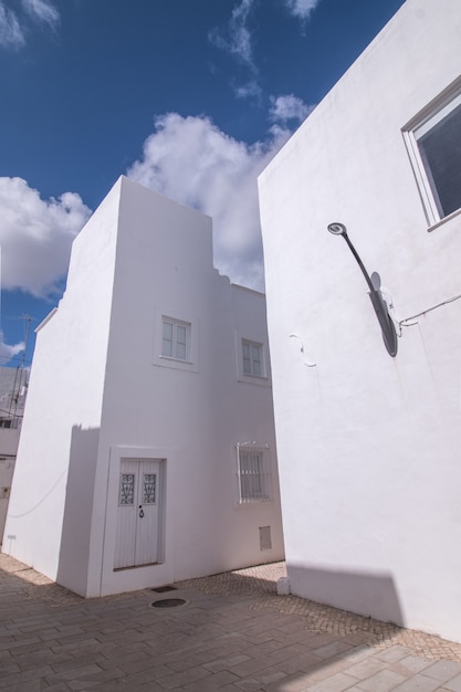 Outdoor view of the typical architecture of the cubist city of Olhao, Portugal.