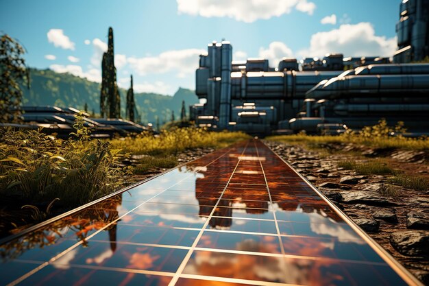 Photo outdoor village green energy panels